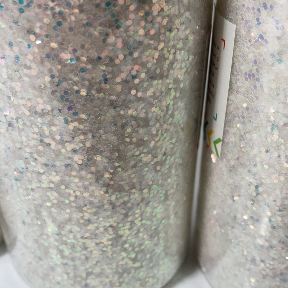 Glitter Shaker (6) 8 Ounce Disco White Iridescent Snow with Blue & Purple